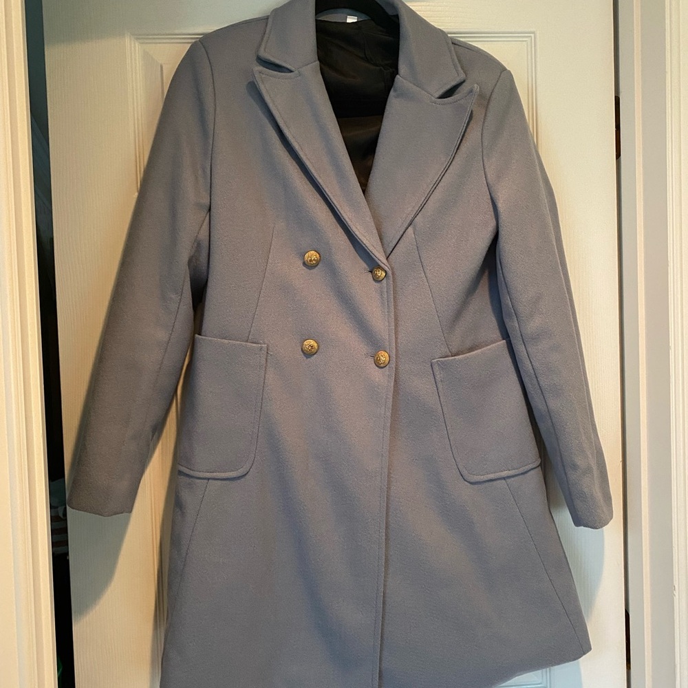 SHEIN Light Blue Double-Breasted Coat - Picture 4 of 6
